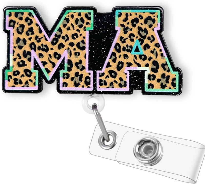 Bydevia Leopard MA CMA Badge Reel Retractable for Medical Assistant & Certified Medical Assistant, Funny MA Student Graduation Gifts, Cheetah Print ID Badge Holder with Alligator Clip & 24” Durable Nylon Cord - Image 1